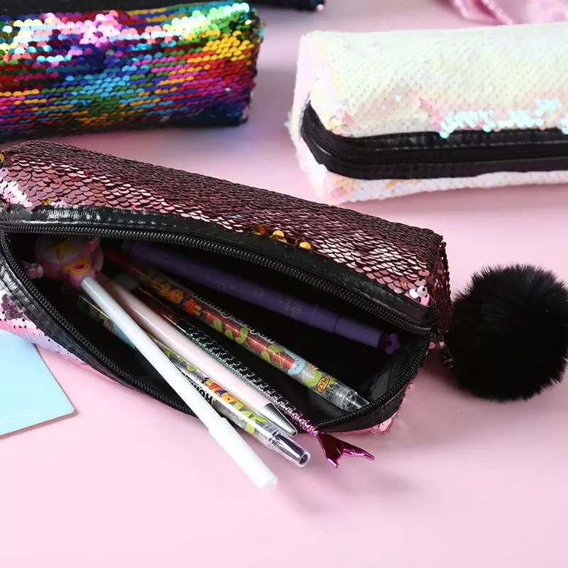 School Pencil Case Reversible Sequin Hairball Makeup Bag For Girls Student Stationery Supplies
School Pencil Case Reversible Sequin Hairball Makeup Bag For Girls Student Stationery Supplies