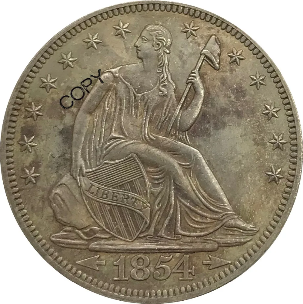 Соединенные Штаты свободы сидя половина долларов 1854 без девиз выше орла стрелы на дату Нет лучей латунь покрытием Серебряная копия монеты
Соединенные Штаты свободы сидя половина долларов 1854 без девиз выше орла стрелы на дату Нет лучей латунь покрытием Серебряная копия монеты