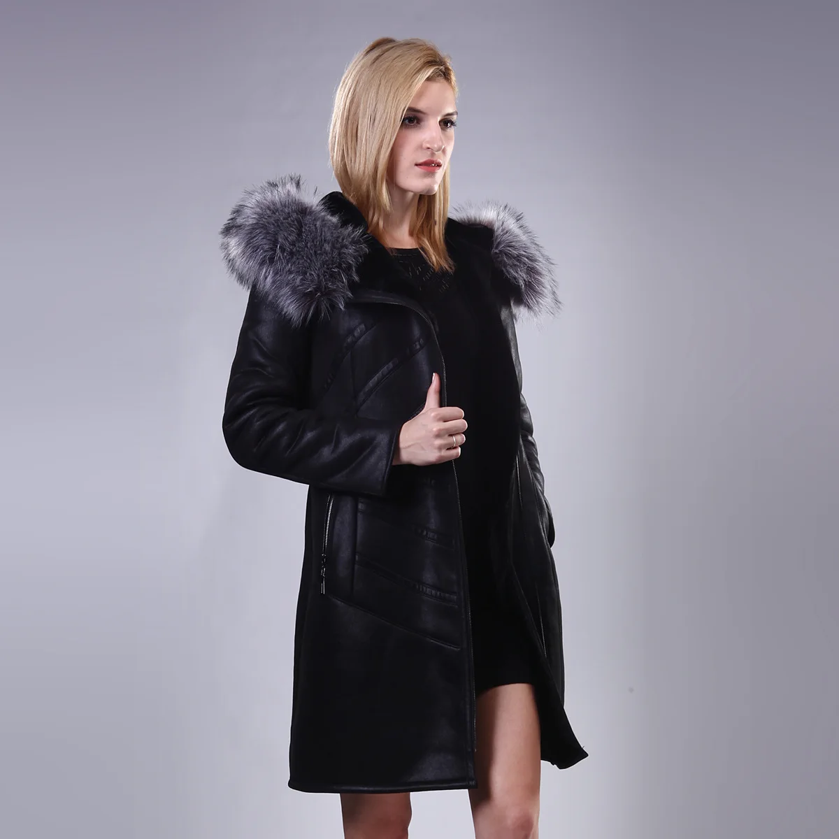Double Genuine leather Fox Fur Collar Lady suit Long section coat Fashion new style can be customized Faux suede Plush | Женская одежда