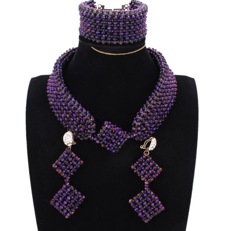 4UJewelry Crystal African Necklace Set Women Big Black & Purple Indian Choker Fine Jewellery Pendant Free Shipping Fashion | Украшения и