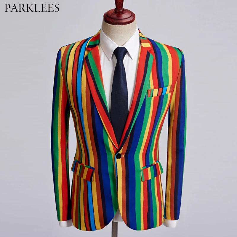 Colorful Stripe Print Blazer Jacket Men 2019 New Slim Fit One Button Stylish Rainbow Casual Party Vacation Male Blazer Masculino
Colorful Stripe Print Blazer Jacket Men 2019 New Slim Fit One Button Stylish Rainbow Casual Party Vacation Male Blazer Masculino