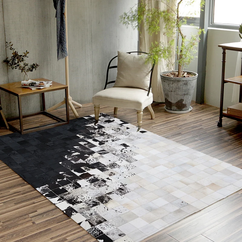 Luxury Brazil milk cow leather carpet European geometry living room study room table black and white mat bedroom bedside rug
Luxury Brazil milk cow leather carpet European geometry living room study room table black and white mat bedroom bedside rug