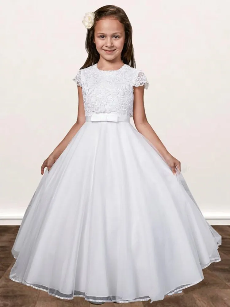 White Tulle Flower Girl Dress Lace Appliques Buttons Short Sleeves First Communion Dress For Princess Custom Made
White Tulle Flower Girl Dress Lace Appliques Buttons Short Sleeves First Communion Dress For Princess Custom Made