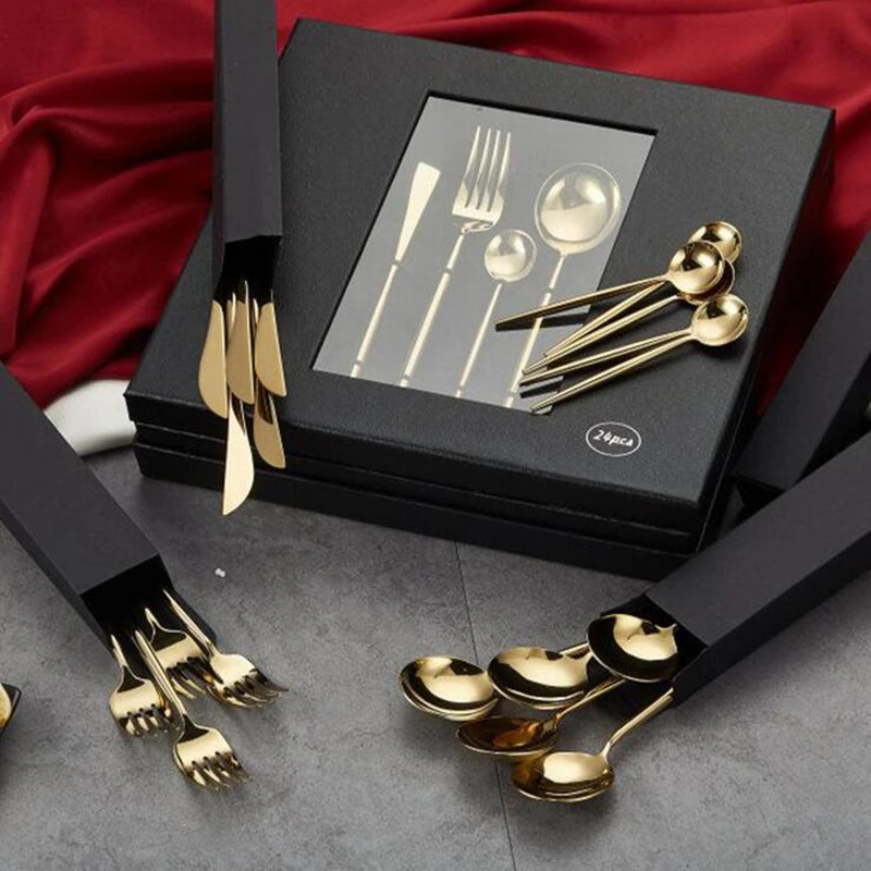 24pcs KuBac Hommi Luxury Golden Stainless Steel Set Shiny Gold Cutlery Set With Luxury Gift Box Drop Shipping
24pcs KuBac Hommi Luxury Golden Stainless Steel Set Shiny Gold Cutlery Set With Luxury Gift Box Drop Shipping