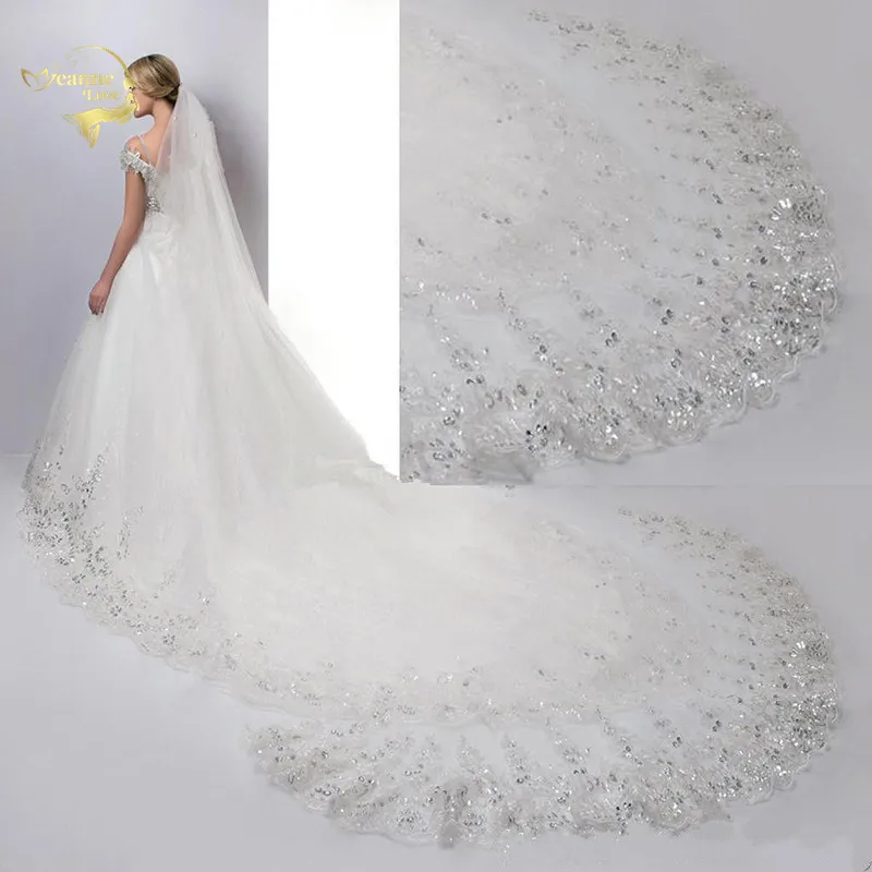Voile 400cm Long Cathedral Wedding Veils 4 Meters with Lace Appliques Crystals Rhinestone BlingBling Elegant Bridal Veils
Voile 400cm Long Cathedral Wedding Veils 4 Meters with Lace Appliques Crystals Rhinestone BlingBling Elegant Bridal Veils