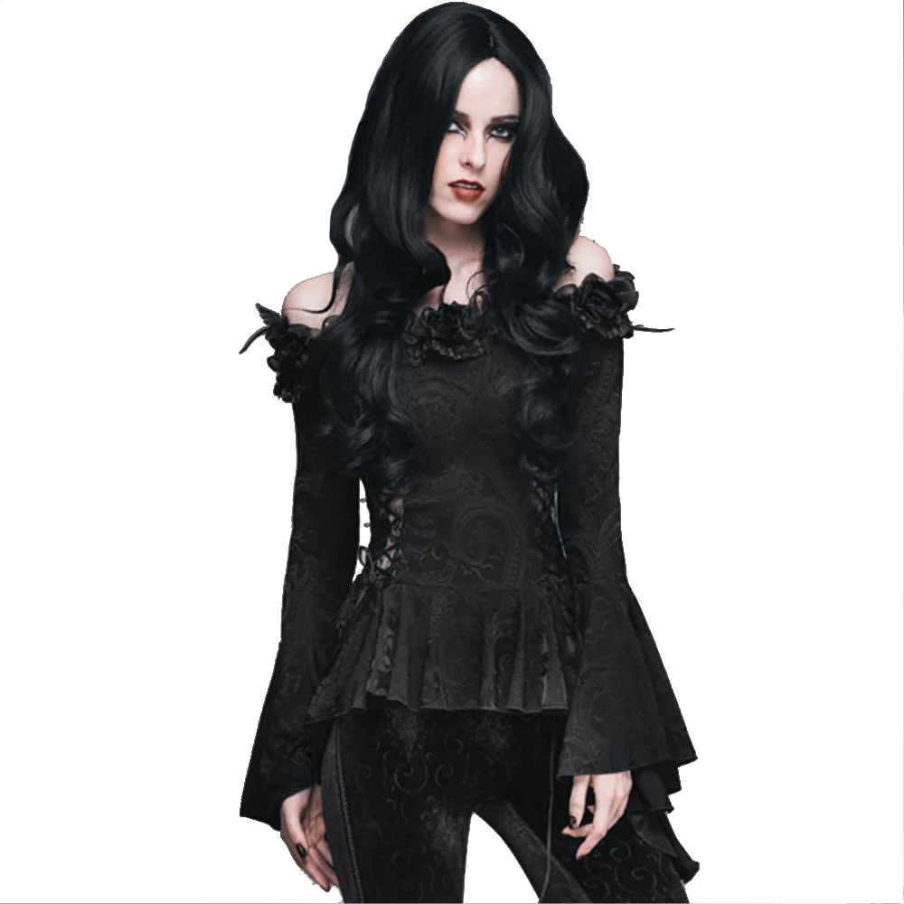 Gothic Women Black Sexy Lace Victorian Blouse Flare Sleeve Shirts Steampunk Floral Slash Neck Slim Casual Shirt Top
Gothic Women Black Sexy Lace Victorian Blouse Flare Sleeve Shirts Steampunk Floral Slash Neck Slim Casual Shirt Top