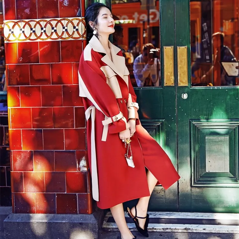 Nice Autumn Women Red Hit Color Sashes Trench Coat Casual Female Long Sleeve Patchwork Windbreaker
Nice Autumn Women Red Hit Color Sashes Trench Coat Casual Female Long Sleeve Patchwork Windbreaker