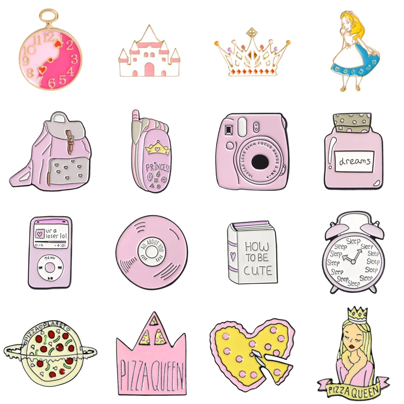 Cartoon Cute Pink Enamel Brooch Love Castle Crown Queen High Heels Phone Bag Book CD Bottle Alarm Badge Bag Pin Women Jewelry
Cartoon Cute Pink Enamel Brooch Love Castle Crown Queen High Heels Phone Bag Book CD Bottle Alarm Badge Bag Pin Women Jewelry