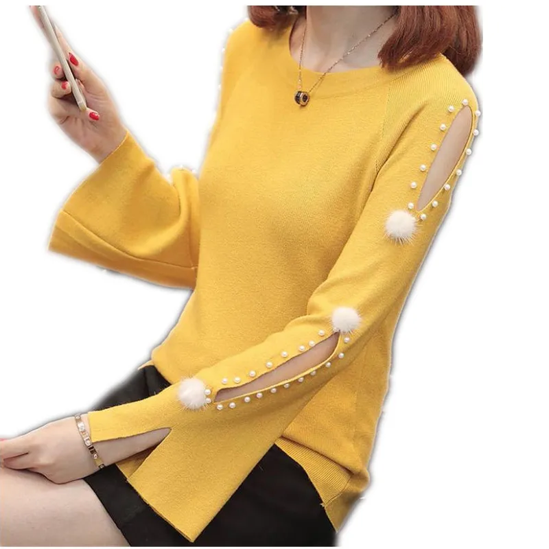 Sweet Flare Sleeve Women Knitted With Pearls 2019 New Autumn Winter Women Sweater Pullovers O-Neck Loose Jumper Pull Femme Q831
Sweet Flare Sleeve Women Knitted With Pearls 2019 New Autumn Winter Women Sweater Pullovers O-Neck Loose Jumper Pull Femme Q831