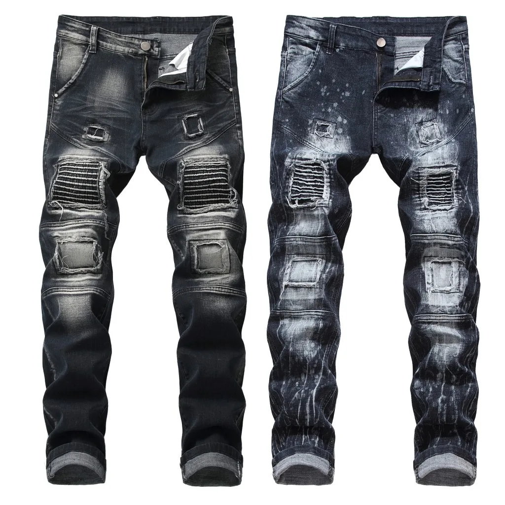 2019 New Brand Mens Jeans Stretch Black Moto Jeans Fashion Pleated Spliced Streetwear Men Denim Trouesers Male Jeans Pants
2019 New Brand Mens Jeans Stretch Black Moto Jeans Fashion Pleated Spliced Streetwear Men Denim Trouesers Male Jeans Pants