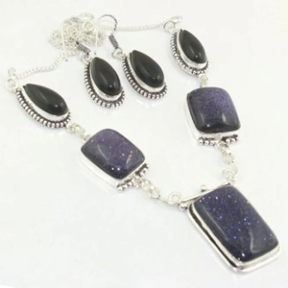 Sun Stone & Black Onyx Necklace Earing Silver Overlay over Copper , 51 cm, N3020
Sun Stone & Black Onyx Necklace Earing Silver Overlay over Copper , 51 cm, N3020