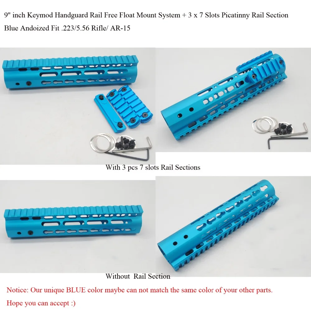 TriRock 9'' inch Keymod Handguard Rail Free Float Picatinny Mount System / 3 x 7 slots Rail Sections Unique Blue Andoized
TriRock 9'' inch Keymod Handguard Rail Free Float Picatinny Mount System / 3 x 7 slots Rail Sections Unique Blue Andoized