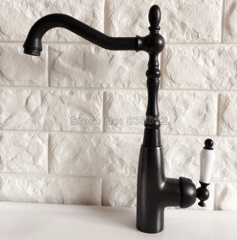 

Black Oil Rubbed Brass 360 Swivel Spout Kitchen & Bathroom Faucet / Wash Basin Mixer Sink Taps Cold and Hot Water Faucets tnf379