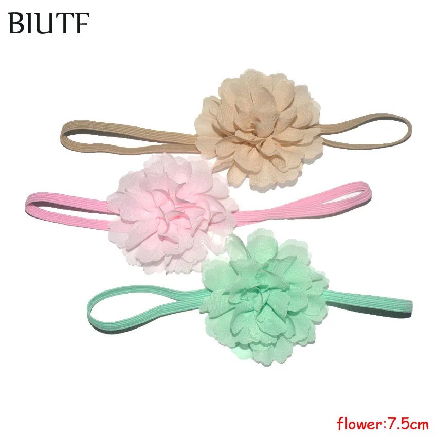 20pcs/lot Skinny Elastic Headband Girl Simple Style 7.5cm Chiffon Flower Hairband DIY Boutique 12 Color for Choose HB030 | Аксессуары