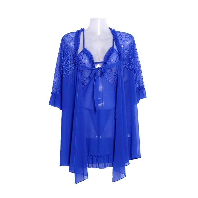 Summer Sexy Women Nightrobe Perspective Lace Underwear Female Three Piece Set Sleepwear Hollow Out Sling Sleepshirts Temptation
Summer Sexy Women Nightrobe Perspective Lace Underwear Female Three Piece Set Sleepwear Hollow Out Sling Sleepshirts Temptation