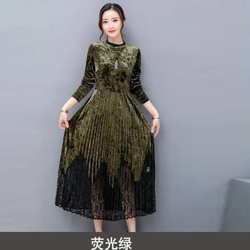 Long Lace Hem Stitching Party Velvet Dress Woman 2020 Spring Autumn Elegant Long Sleeve Defined Waist Pleated Dresses Okb462
Long Lace Hem Stitching Party Velvet Dress Woman 2020 Spring Autumn Elegant Long Sleeve Defined Waist Pleated Dresses Okb462