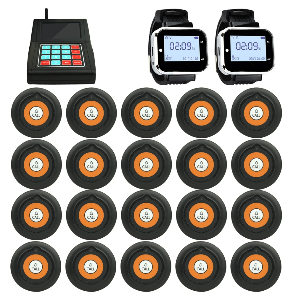 JINGLE BELLS 433.92MHz 2 Watch Pager Receiver+1 keyboard transmitter+20 call button Wireless Restaurant Kitchen Calling System
JINGLE BELLS 433.92MHz 2 Watch Pager Receiver+1 keyboard transmitter+20 call button Wireless Restaurant Kitchen Calling System