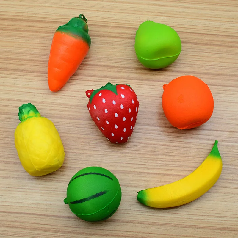 

5pcs Soft Scented Slow Rising Squishy Jumbo Fruit Lemon Banana Peach Dragon-Fruit Strawberry Watermelon Pinapple Squishy Toys