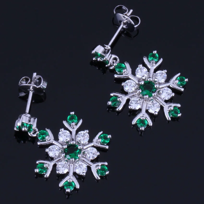 Unusual Snowflake Green Cubic Zirconia White CZ Silver Plated Drop Dangle Earrings V1022
Unusual Snowflake Green Cubic Zirconia White CZ Silver Plated Drop Dangle Earrings V1022