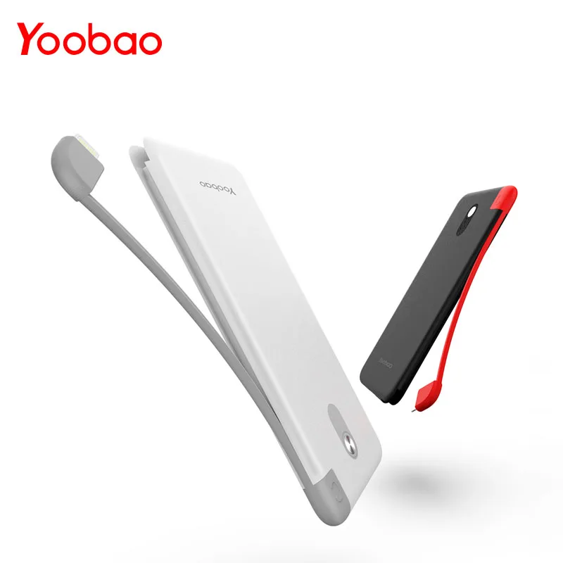 Yoobao 10000 мАч Встроенный кабель Мощность Bank Dual USB Вход внешний Батарея ультра тонкий