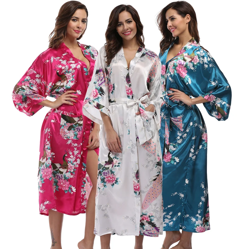 Women's Peacock Kimono Robe Sexy Floral Satin Silk Bridal Bridesmaid Robes Woman Flower Party Wedding Long Sleepwear Bathrobe
Women's Peacock Kimono Robe Sexy Floral Satin Silk Bridal Bridesmaid Robes Woman Flower Party Wedding Long Sleepwear Bathrobe