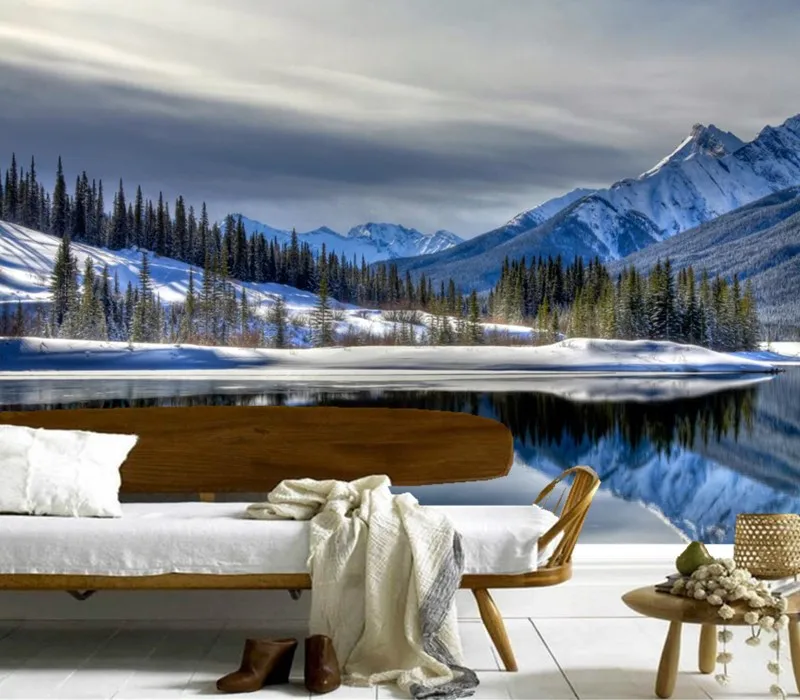 

Custom 3D murals,Lake Mountains Winter Scenery Nature papel de parede,hotel living room sofa TV wall bedroom wallpaper