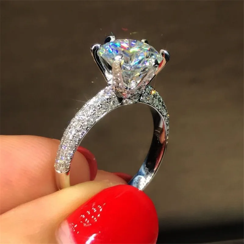 Классические кольца из 100% чистого серебра 925 пробы с шестью когтями sona 1ct AAAAA