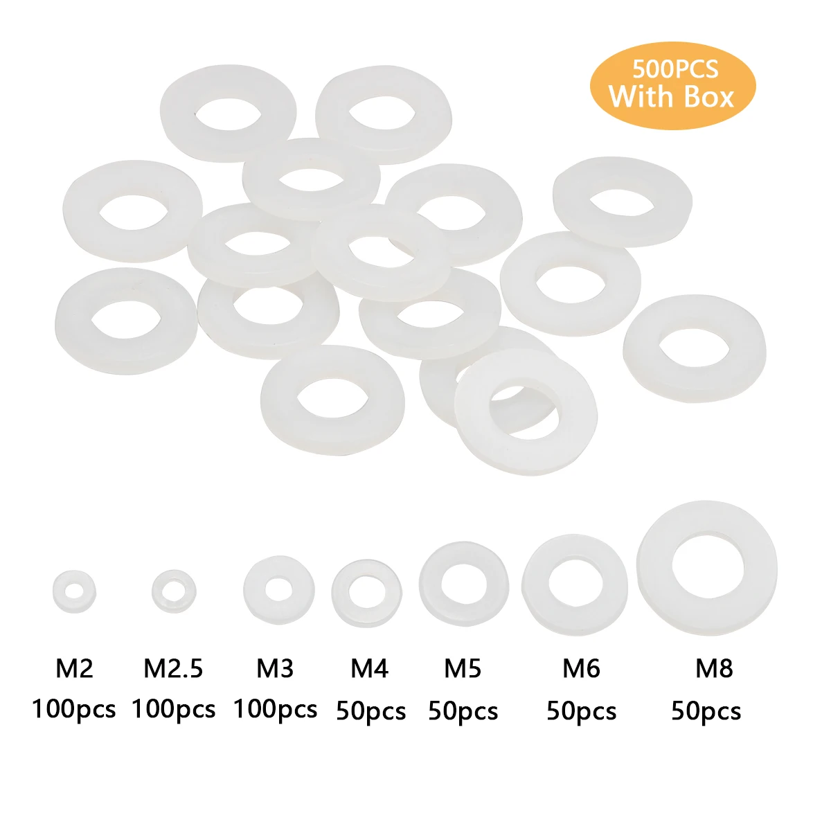 500Pcs M2/2.5/3/4/5/6/8 Seals Gasket Kit White Plastic Nylon Washer Plated Flat Spacer Washer
500Pcs M2/2.5/3/4/5/6/8 Seals Gasket Kit White Plastic Nylon Washer Plated Flat Spacer Washer