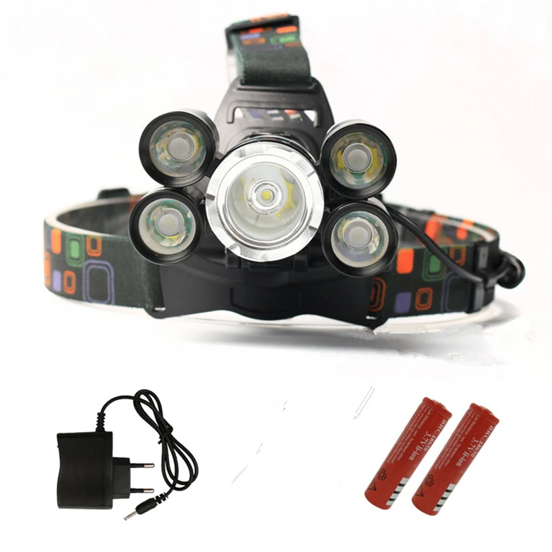 5 LED Headlight Headlamp XML T6 Head Lamp 12000Lm 4 Mode Torch 2x18650 Battery+Charger Flashlight on the Forehead Fishing Lights
5 LED Headlight Headlamp XML T6 Head Lamp 12000Lm 4 Mode Torch 2x18650 Battery+Charger Flashlight on the Forehead Fishing Lights