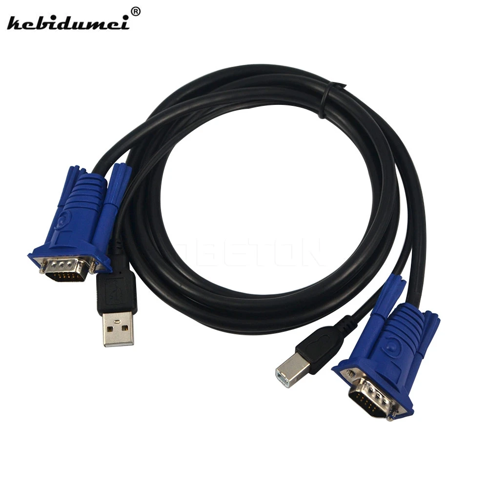 Фото Kebidumei Новое поступление 1 5 м KVM переключатель 15 Pin VGA штекер USB A/B кабель Шнур для SVGA