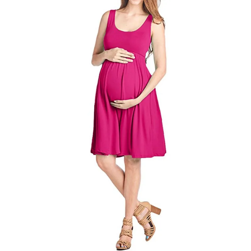 Фото Летнее однотонное платье без рукавов для беременных Одежда - купить