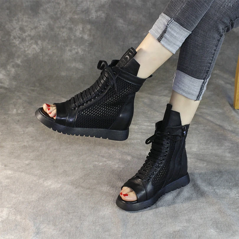 Platform Women Ankle Boots Peep Toes black Genuine Cow Leather Shoes For Woman Summer Retro Cross-tied Style Cool Rubber Boots
Platform Women Ankle Boots Peep Toes black Genuine Cow Leather Shoes For Woman Summer Retro Cross-tied Style Cool Rubber Boots