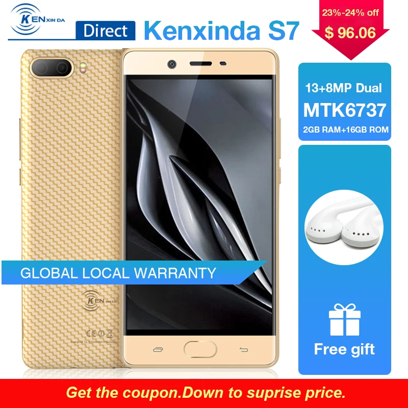 Kenxinda 5 0 "S7 отпечатков пальцев Andriod7.0 2G + 16G Ram/Rom 4500 mAh 13 8 МП Двойная камера 4G Global