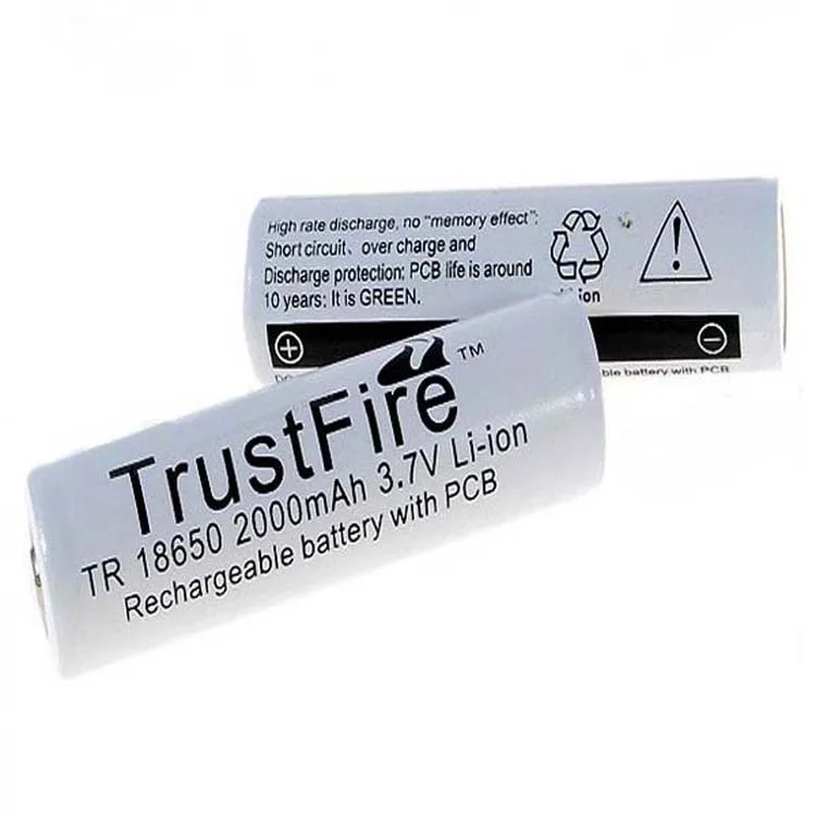 

5pcs/lot TrustFire Protected TR 18650 2000mAh 3.7V Rechargeable Lithium Battery with PCB Power Source For LED Flashlights