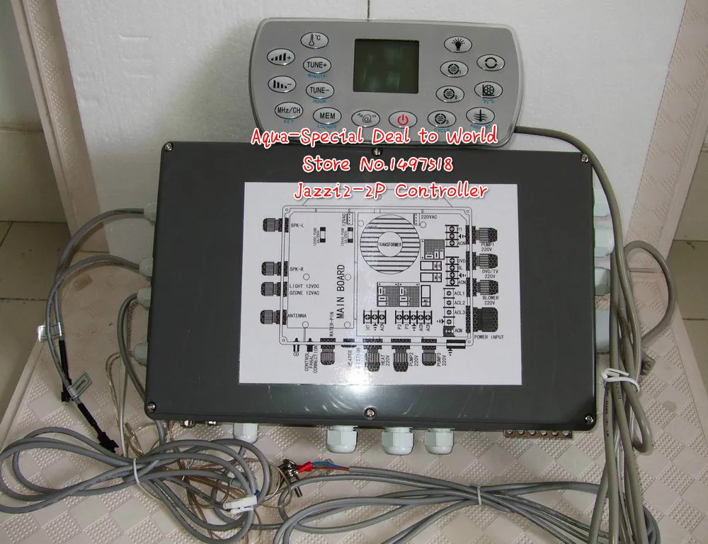 set Controller JAZZI2-2P Controller box + Control Panel Fit JAZZI HOT TUB SKT338B 2 pump + 1 blower + 1 circulation + 1 heater
set Controller JAZZI2-2P Controller box + Control Panel Fit JAZZI HOT TUB SKT338B 2 pump + 1 blower + 1 circulation + 1 heater