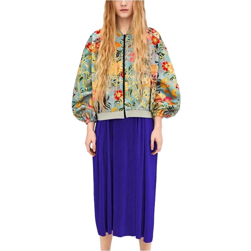 NYMPH NEW Flower Print Women Basic Coats Long Sleeve Zipper Bomber Jacket Casual Coat Spring Autumn Streetwear Plus Size | Женская