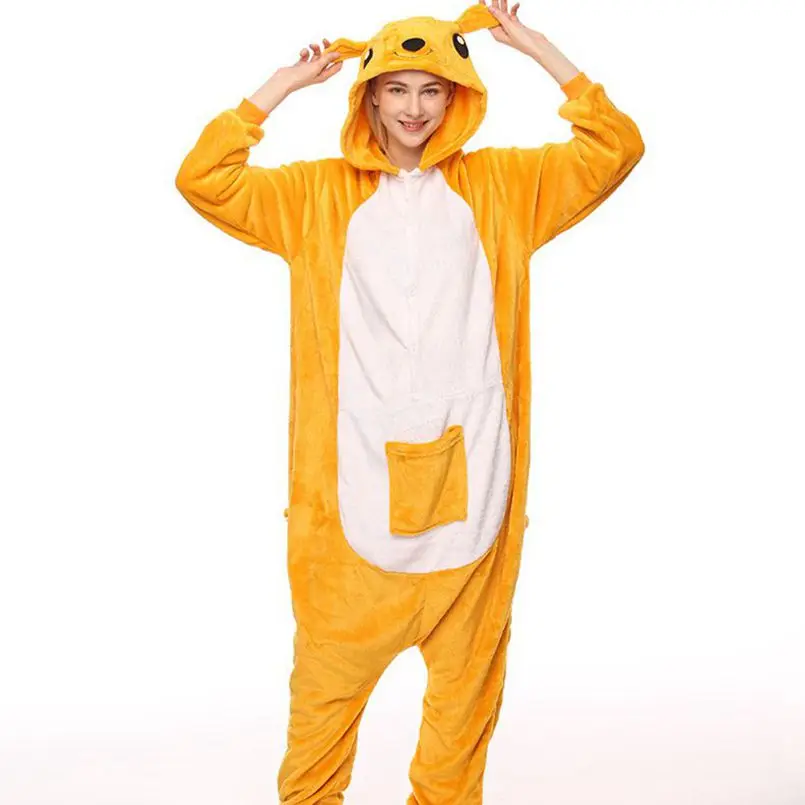 

Adult Kigurumi Onesie Anime Women Costume kangaroo Halloween Cosplay Cartoon Animal Sleepwear Winter Warm Flannel Hooded Pajama