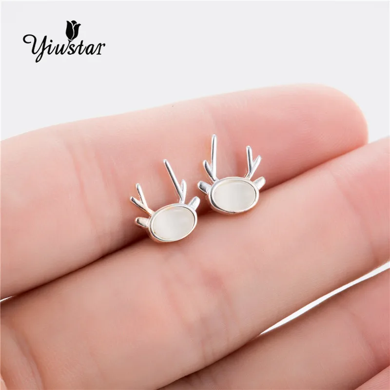yiustar Elegant Women Retro Earring Punk Reindeer Deer Horn Antler Ear Studs Earrings Vintage Animal Christmas Jewelry | Украшения и