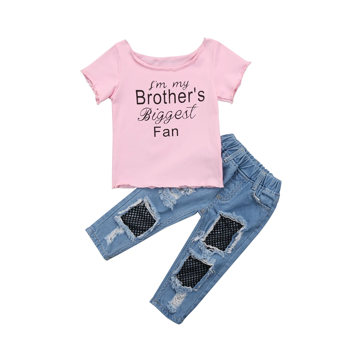 Комплект одежды для девочек из футболки с коротким рукавом и джинсовой ткани |