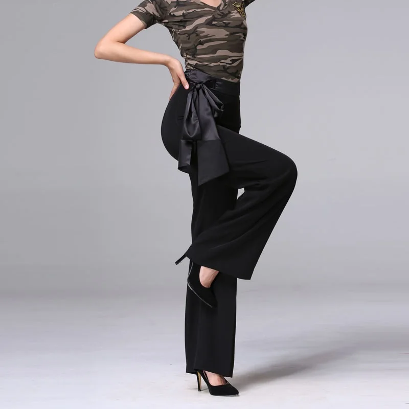 Длинные расклешенные брюки для латиноамериканских танцев с лентами черного