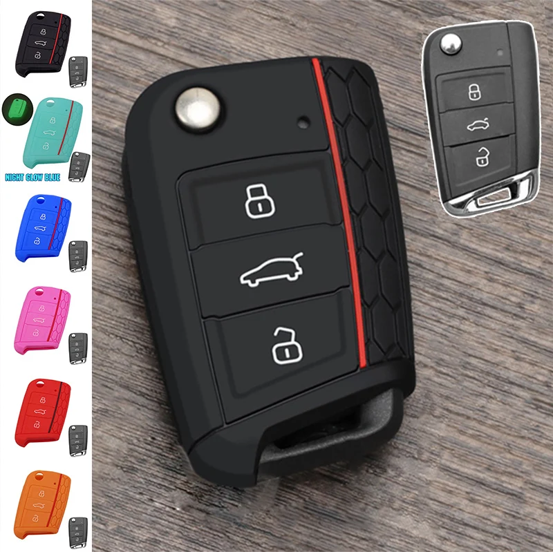 Подходит для VW GOLF 7 MK7 SKODA SEAT 2014 2015 2016 3 кнопки флип ключ силиконовый чехол FOB корпус