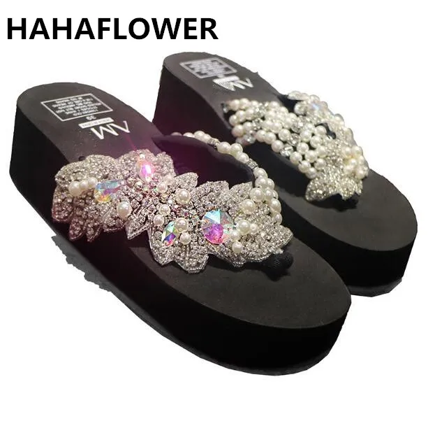 HAHAFLOWERsummer women sandals shiny diamond crystals handmade pearl slip on sandal slides bohemia slippers wedge platform heels
HAHAFLOWERsummer women sandals shiny diamond crystals handmade pearl slip on sandal slides bohemia slippers wedge platform heels