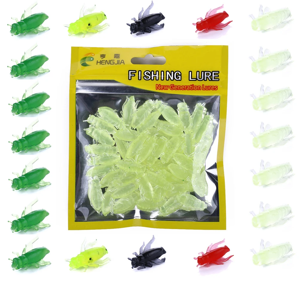 

HENGJIA 50pcs/lot 0.8g 2.5cm Soft Simulation Silicone Insect Cricket Isca Artificial Fishing Lure Wobblers Pesca
