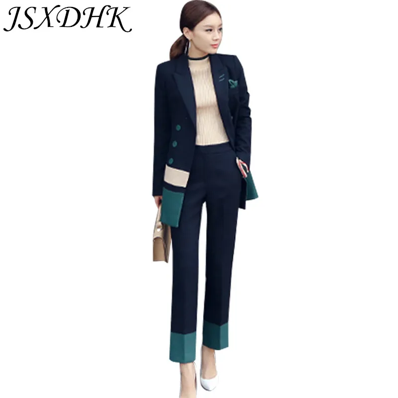 JSXDHK Women Formal 2 Piece Set 2021 Runway Korean Autumn Blue Patchwork Suit Formal Blazers Coat + Office Full Length Pant Suit
JSXDHK Women Formal 2 Piece Set 2021 Runway Korean Autumn Blue Patchwork Suit Formal Blazers Coat + Office Full Length Pant Suit