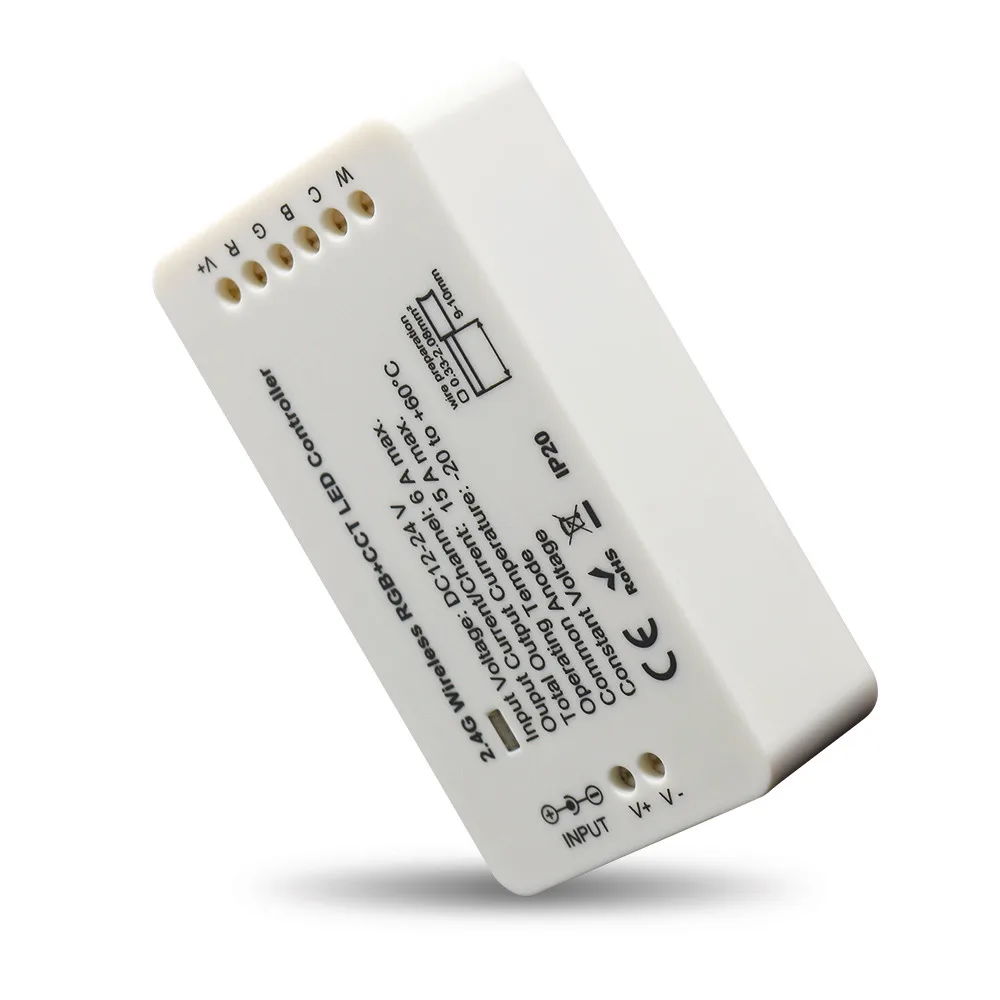 2,4G RF RGB + CCT светодиодный контроллер; 6-зонный сенсорный экран дистанционного управления; DC12-24V/3A * 5CH выход
2,4G RF RGB + CCT светодиодный контроллер; 6-зонный сенсорный экран дистанционного управления; DC12-24V/3A * 5CH выход