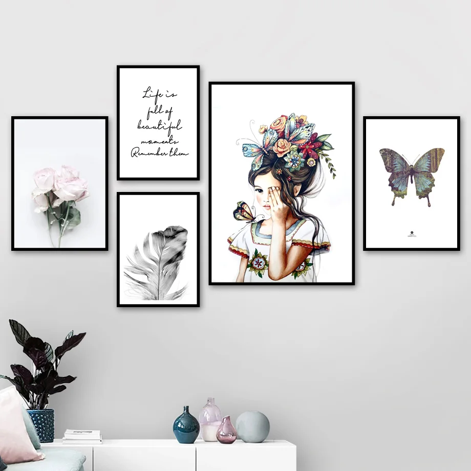 Girl Butterfly Peony Feather Flower Wall Art Canvas Painting Nordic Posters And Prints Wall Pictures For Living Room Home Decor
Girl Butterfly Peony Feather Flower Wall Art Canvas Painting Nordic Posters And Prints Wall Pictures For Living Room Home Decor