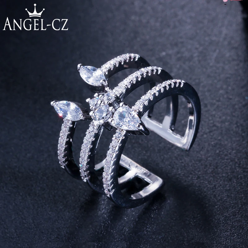 ANGELCZ Women Fashion Jewelry AAA Cubic Zirconia Multilayer Hollow Silver Plated Adjustable Open Cuff Cocktail Party Ring AR067
ANGELCZ Women Fashion Jewelry AAA Cubic Zirconia Multilayer Hollow Silver Plated Adjustable Open Cuff Cocktail Party Ring AR067