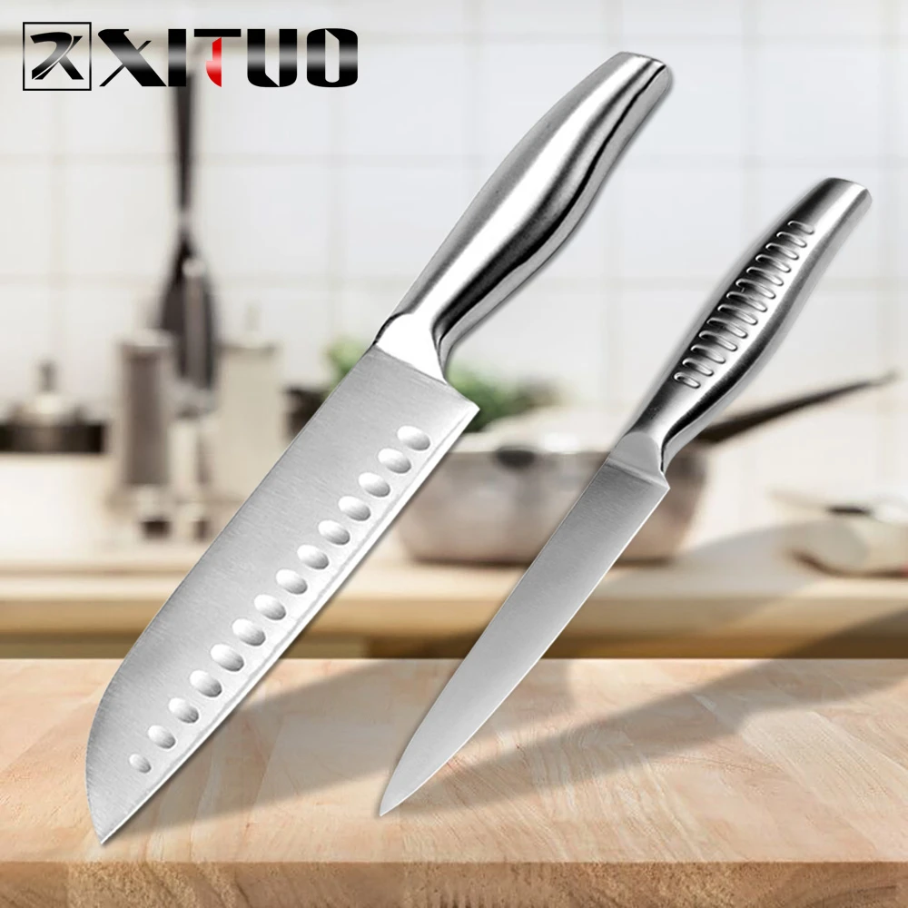 Фото XITUO 5 "+ 7" лучший набор ножей универсальный нож Santoku кухонный из нержавеющей