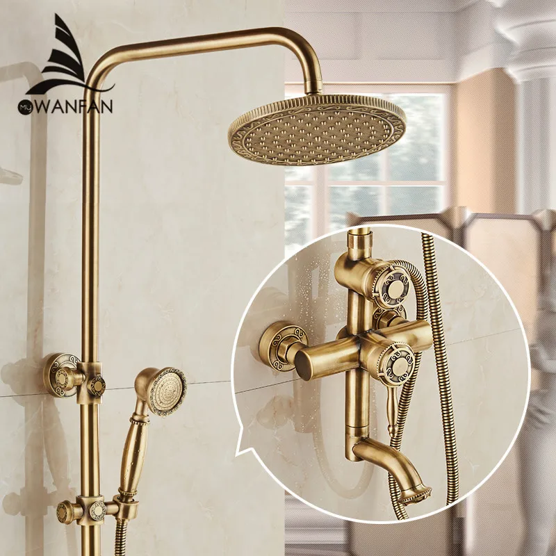 

Shower Faucets Antique Bronze Wall Mounted Brass Rainfall Shower Sets Faucet Mixer Tap Cold and Hot Shower Set Crane 10135