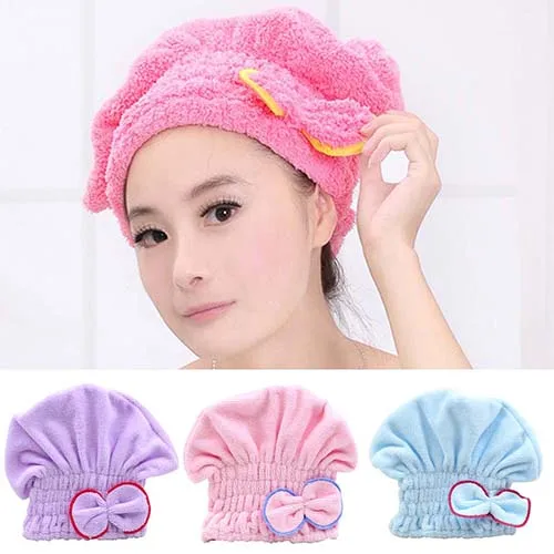 NEW Women's Hair Drying Hat Spa Towel Turban Cap Cute Bowknot Soft Coral Velvet Micro-fiber | Дом и сад